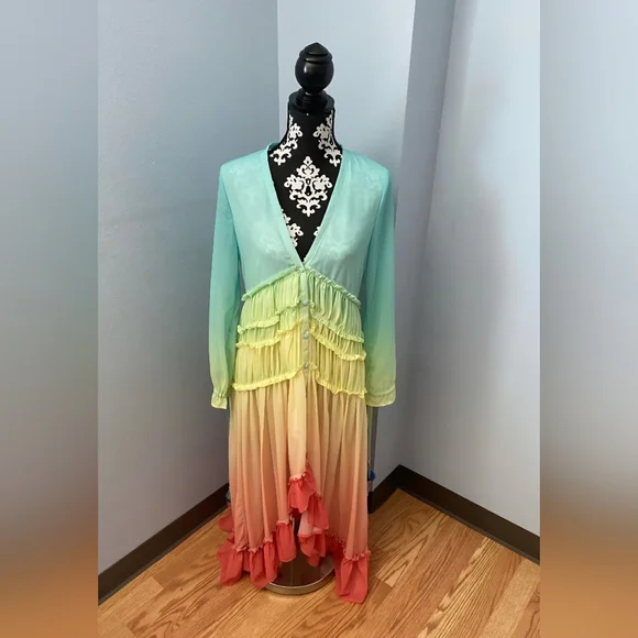 Linjia Shop Elegant Ombre Button Down Maxi Dress In Women's Med. NWT - Picture 2 of 5